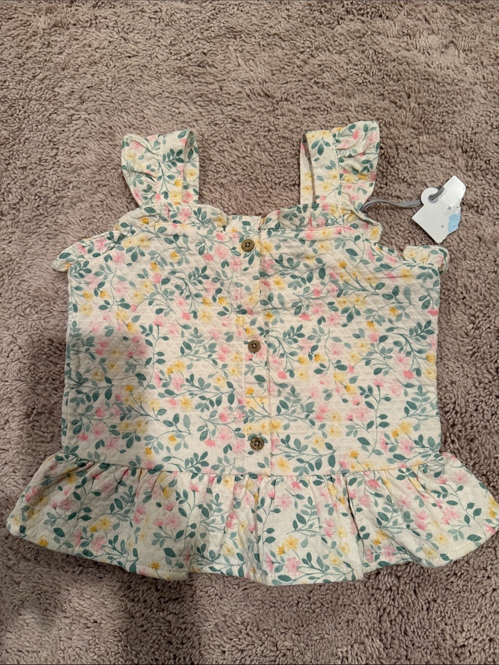 Girls Cloud Island Floral Button-Front Ruffle Tank Top Camisole size 24 months